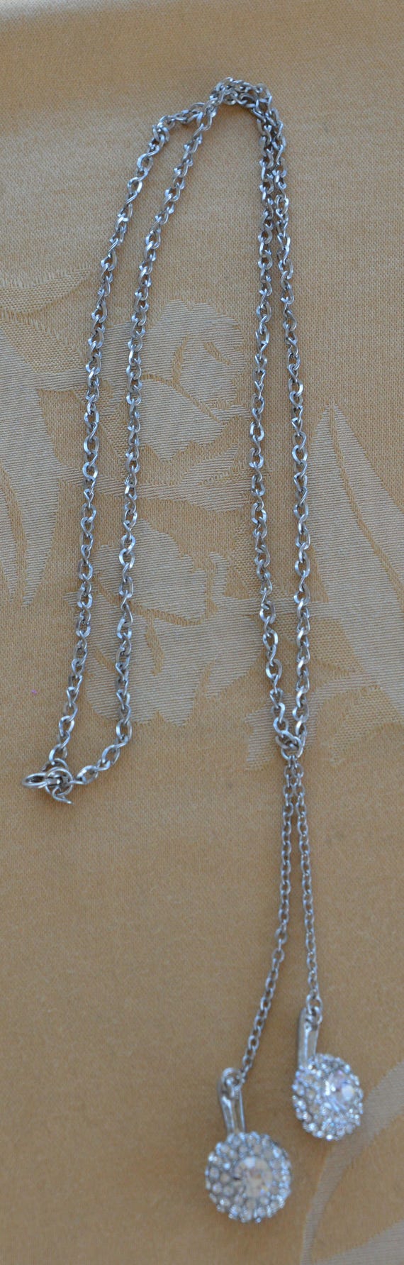 Rhinestone "Y", Faux Lariat Necklace, Silver tone… - image 3