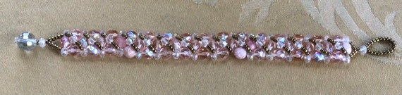 Pink, Clear Crystal, Rhodonite Woven Beaded Brace… - image 5