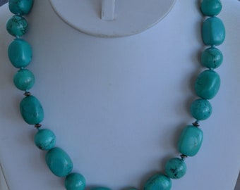 Turquoise Stone Beaded Necklace, Vintage, Southwest, Semi-Precious, 18"-20", Adjustable (Y9)