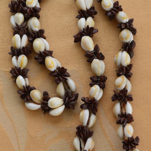 Pretty Vintage Shell, Nut Necklace, Dark Brown, Beige, Tropical, Tribal, 35"