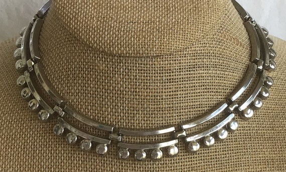 Silver tone Modern Choker Necklace, Adjustable, 1… - image 1