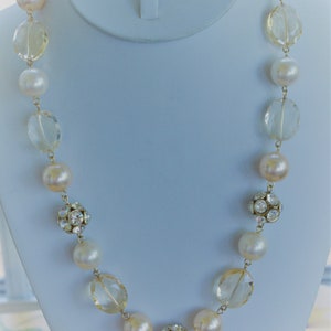 Faux Pearl, Faux Crystal, Rhinestone Beaded Necklace, Adjustable, 18-1/2&quot;-22&quot;, Vintage (F12)