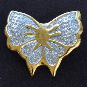Pave Rhinestone Butterfly Brooch, Pin, Gold tone, Vintage (A15)