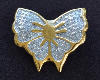 Pave Rhinestone Butterfly Brooch, Pin, Gold tone, Vintage (A15)