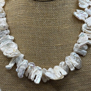 White Biwa Pearl Necklace, Sterling Clasp, 18”-20”, Vintage