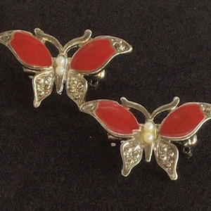 Red Enamel Butterfly Scatter Pins (2), Silver tone, Vintage (AD10)