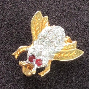 Rood, Duidelijke Strass Bug, Vlieg, Wespenspeld, Gouden toon, Vintage (AJ2)