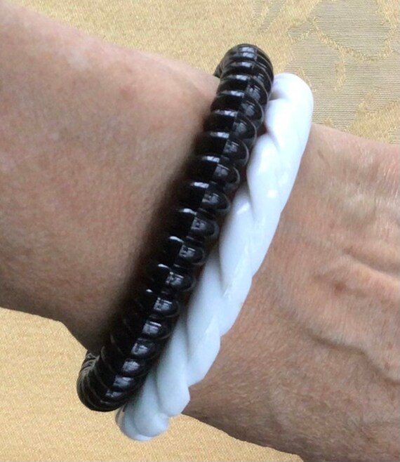 Black, White Plastic Bangles (2), Vintage