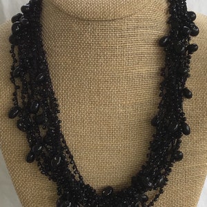 Black Glass Bead, Multi-strand Necklace, Vintage, 22”-25” (P2)
