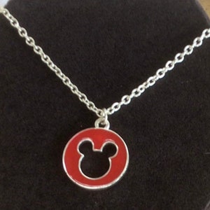 DISNEY Red Enamel Mickey Mouse Pendant Necklace, Silver tone, 17”-20” (AP4)