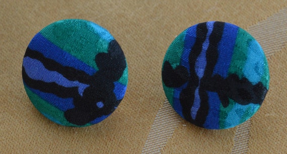 Green, Blue, Purple Fabric Button Pierced Leverba… - image 1