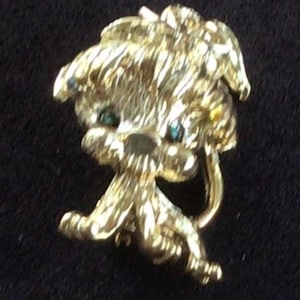 Gouden toon Cute Dog Pin, Vintage, Groene Ogen (N12)