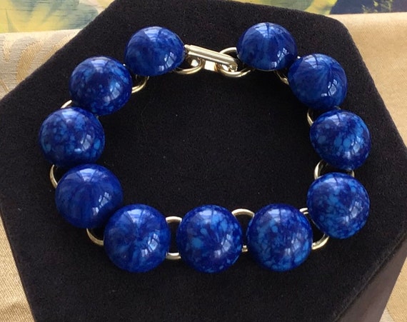 Royal Blue Faux Stone Plastic, Chain Link Bracele… - image 4