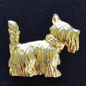 Gold tone Scottie Dog Brooch, Pin, Vintage, Animal (Q17TB)