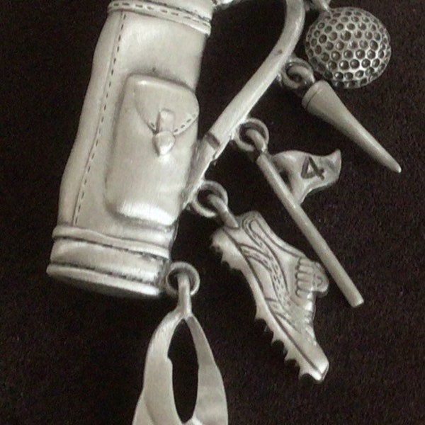 JJ Pewter tone Golf Bag Pin, Brooch, Charms, Vintage (AB3)