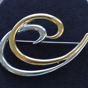 MONET Goldton, silberfarbenen Swirl Brosche, Pin, Vintage (M13)