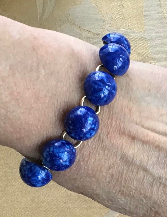 Royal Blue Faux Stone Plastic, Chain Link Bracele… - image 1