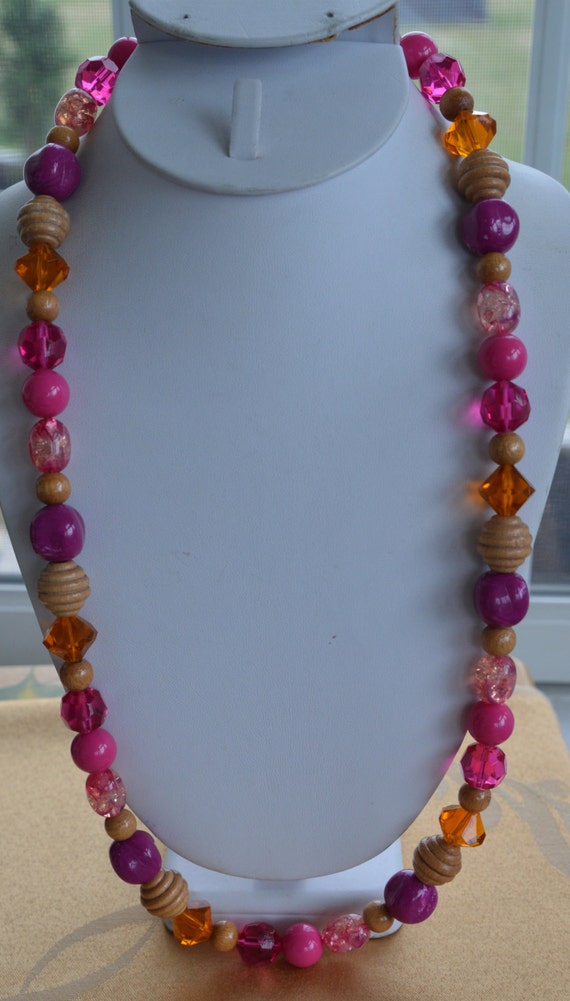 Pretty Vintage Pink, Purple, Amber Plastic, Wood B