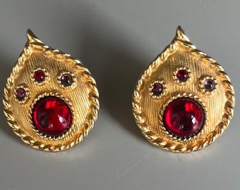 Reserve for C.  Swarovski Red Crystal, Gold tone Pierced Earrings