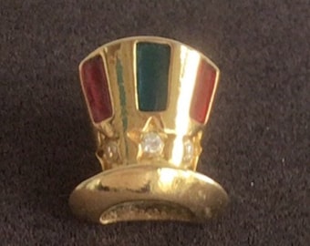 Rojo, Azul Tío Sam Hat Tac Pin, Tono dorado, Vintage (I15)