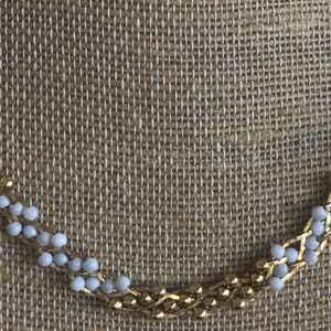 White, Gold Beaded Woven Chain Necklace, 18-1/2”, Vintage (N12)