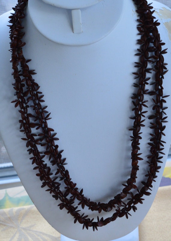 Brown Nut Beaded Necklace, Long, Vintage, 46" - image 1