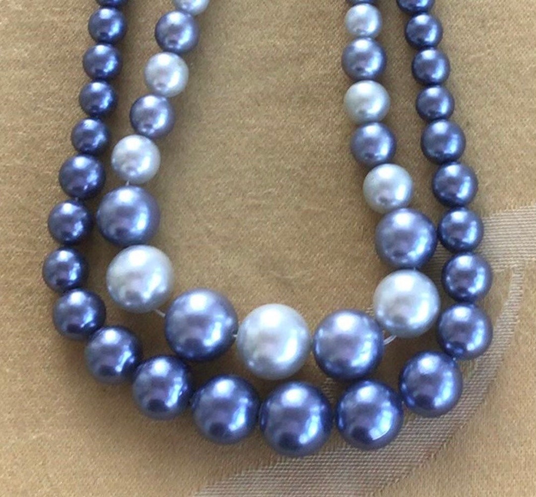 Gray Plastic Beaded Double Strand Necklace, Choker, Vintage