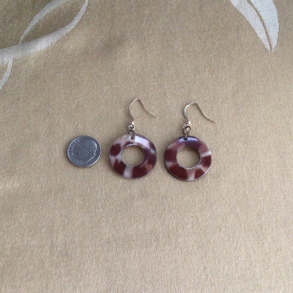 Brown Leopard Shell Dangle Pierced Earrings, Gold… - image 3