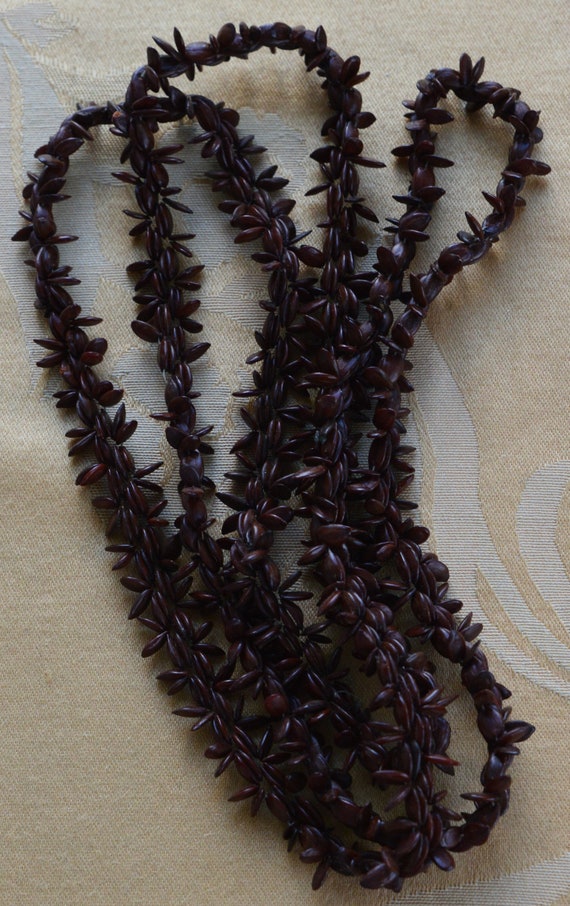 Brown Nut Beaded Necklace, Long, Vintage, 46" - image 2