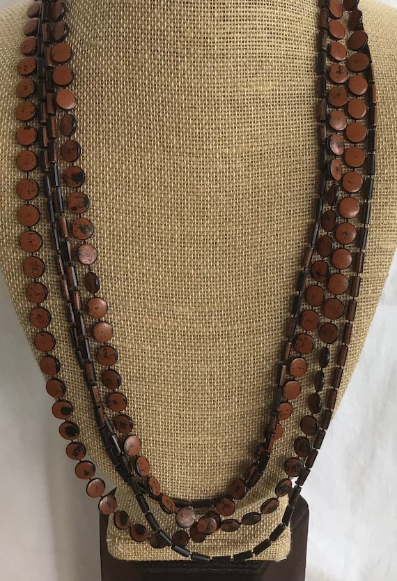 Brown, Black Plastic Beaded Double-strand Necklace