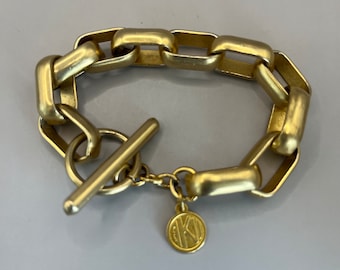 ANNE KLEIN Brushed Gold tone Chain Link Bracelet, Vintage (M8TB)