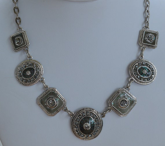 Gray Rhinestone, Enamel, Glitter Statement Neckla… - image 1