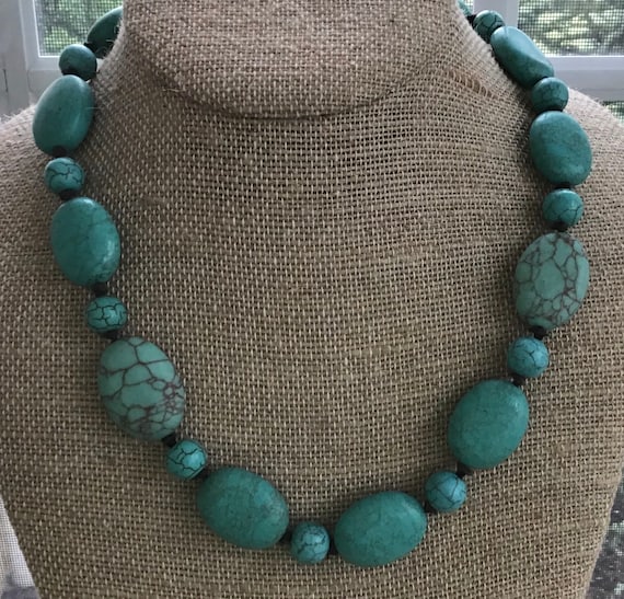 Turquoise特大 & antique beads Necklace Turquoise Stone Beaded Necklace, 20”, Vintage, Southwest