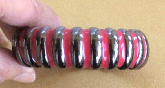 Fuschia Pink, Gunmetal Gray Clamper Bangle Bracel… - image 2