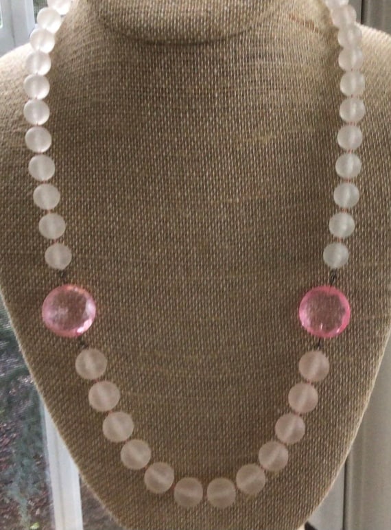 CORO Pink Plastic Beaded Necklace, Vintage, New O… - image 1