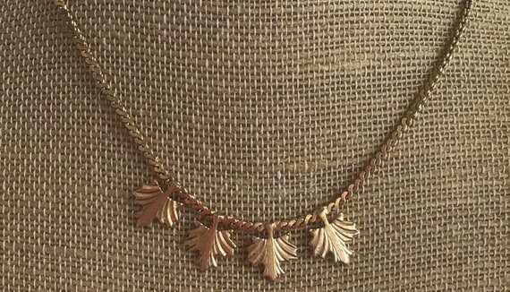 Gold tone Leaf Necklace, 16”, Vintage, Autumn, Na… - image 1