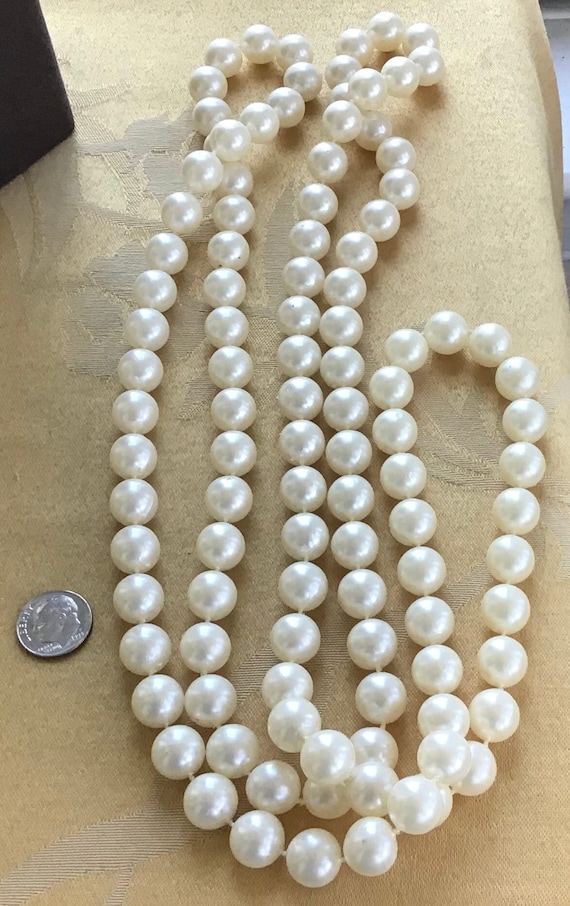 White 11mm Faux Pearl Necklace, Long, Vintage, 56” - image 3