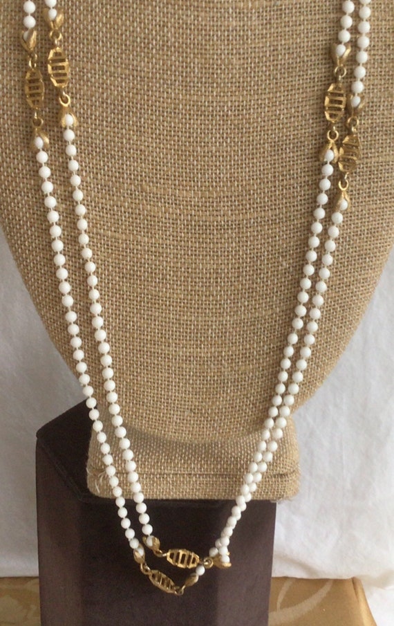 White 3mm Plastic Beaded Necklace, Vintage, 60”, … - image 1