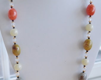 Pretty Vintage Multi-Colored Plastic Beaded Necklace, 28"