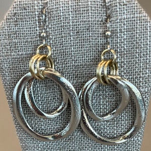 PIERCED Silver, Gold tone Hoop Dangle Pierced Earrings, Vintage (AM9)