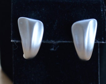 Pretty Vintage Brushed Silver tone Half Hoop Pierced Earrings, "The Limited" (J15)