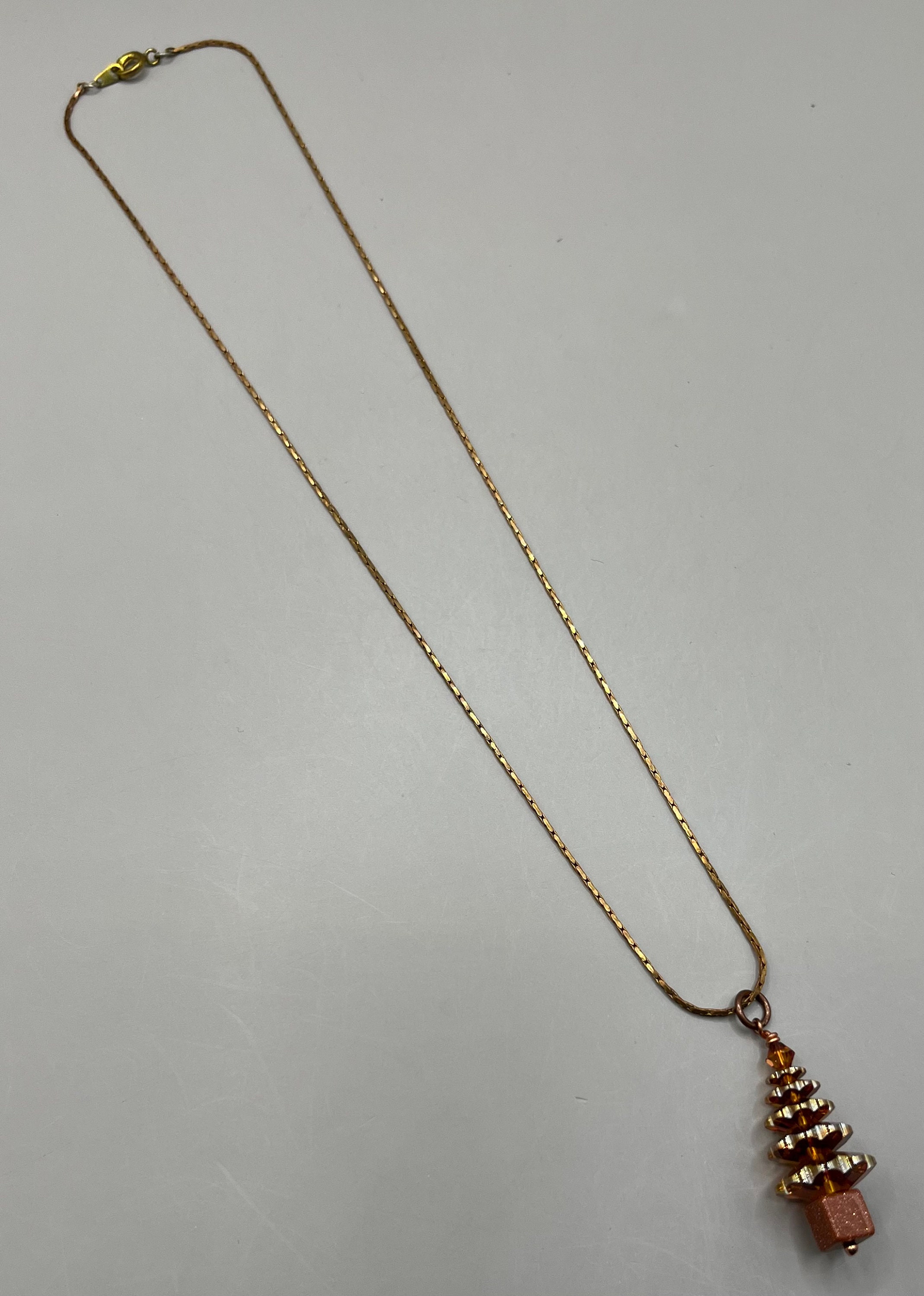 Smokey Topaz Crystal, Goldstone Christmas Tree Pendant