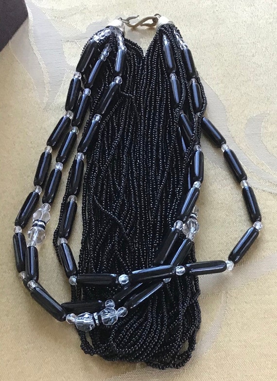 Black Glass Seed Bead, Plastic, Crystal Beaded Mu… - image 2