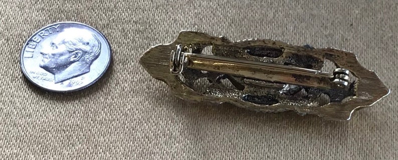 Z7 Gold tone Vintage Seed Pearl Bar Pin Gray Rhinestone