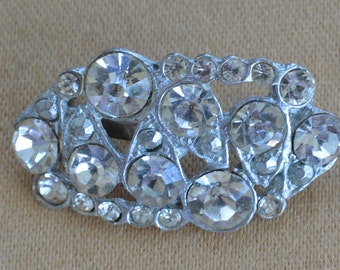 Pretty Vintage Rhinestone Brooch, Pot Metal, Silver tone, AJC  (D6)