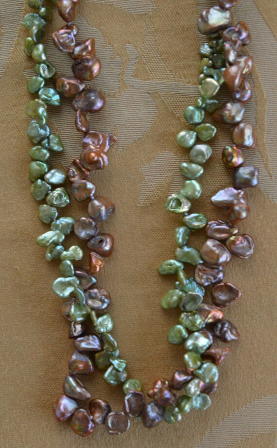 Peridot Green, Brown Freshwater Pearl Necklace, V… - image 3