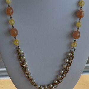 Faux Pearl, Beige, Collana giallo pallido, tono d&#39;oro, Vintage, 24&quot; (X17)