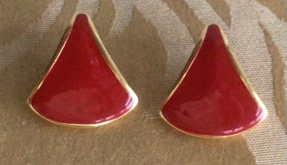 PIERCED Napier Red Enamel Triangular Pierced Earr… - image 2