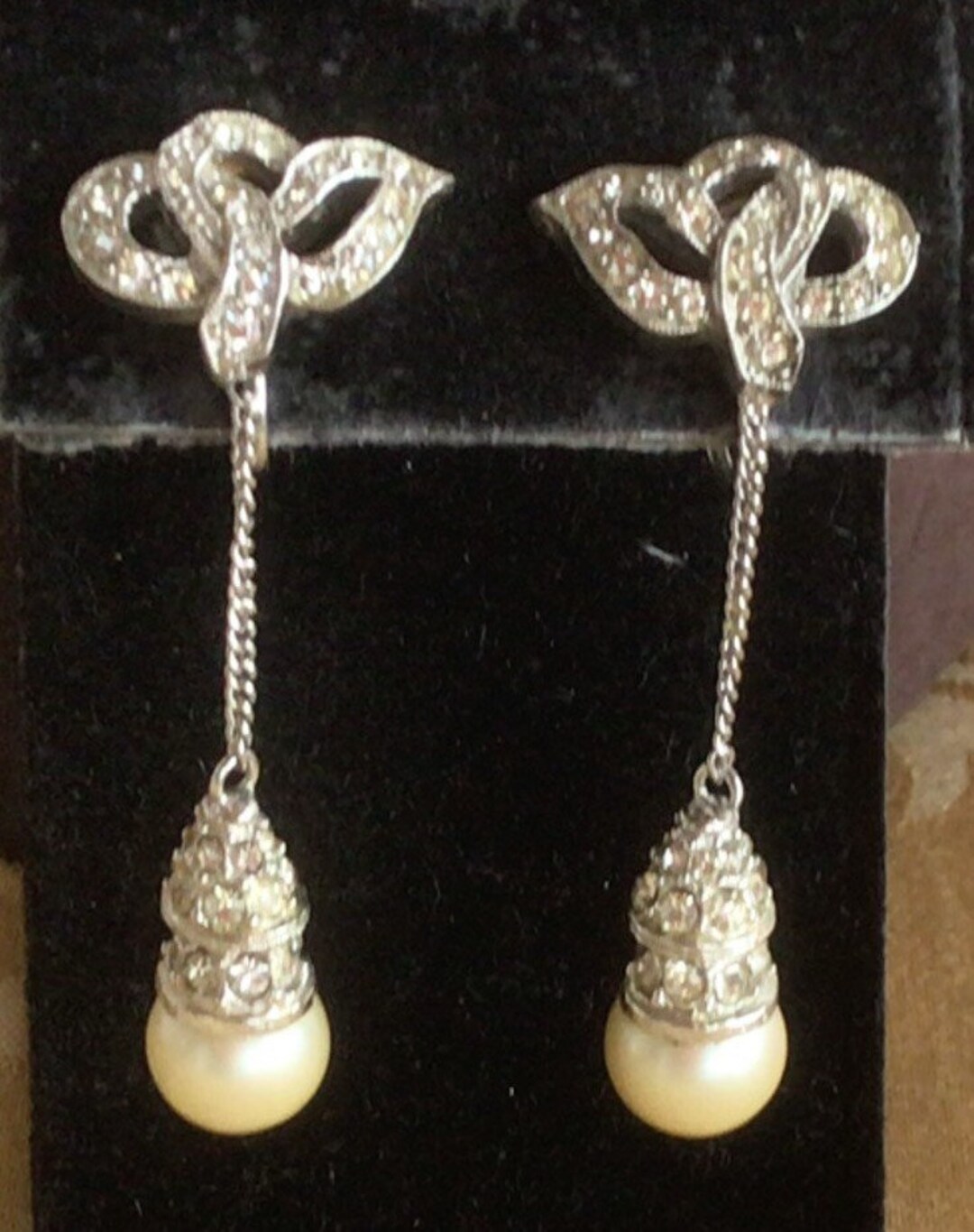 Boucles D'oreilles Clip Vintage Rose Gris Résine & Strass - Années 90