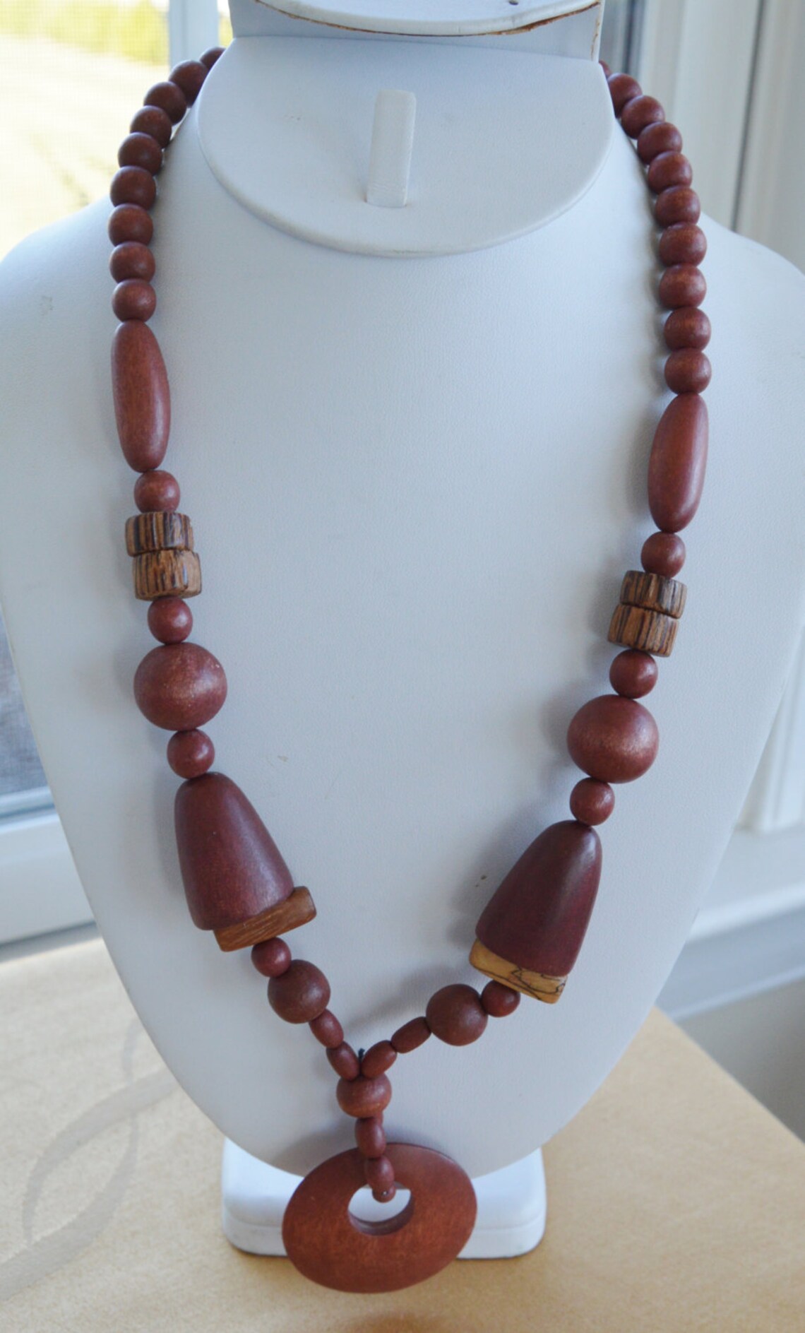 Pretty Vintage Wooden Pendant necklace 22 Tribal Etsy